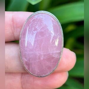 Sterling Silver Plated Oval Rose Quartz Statement Ring Size 7.75
